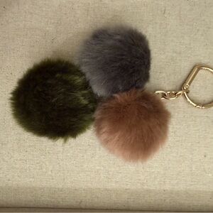 Stella & Dot Trio Pom Pom Keychain - Green, Gray, Brown